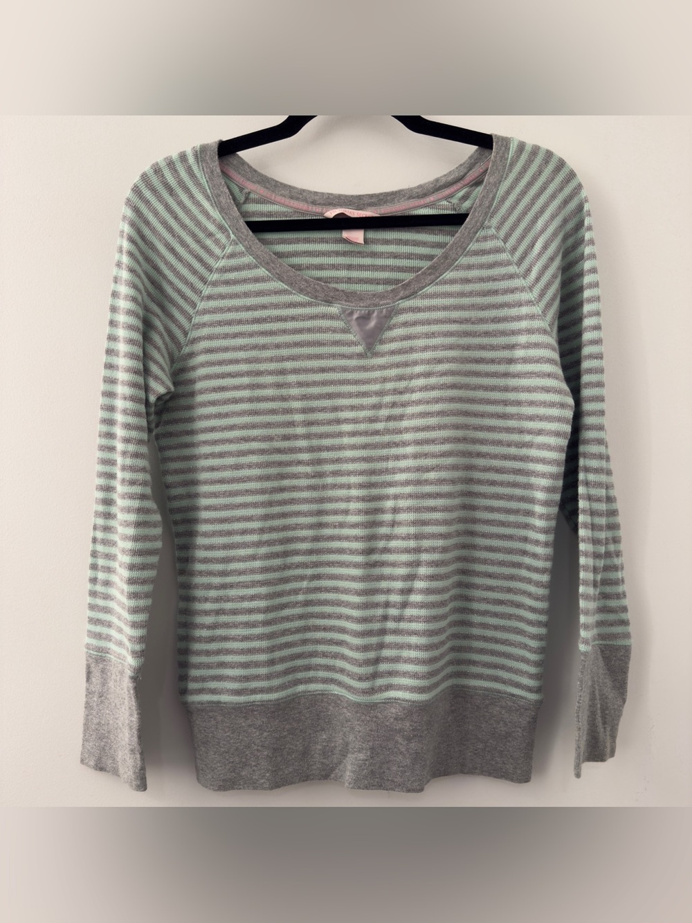 Victoria's Secret Shimmer Sparkle Mint Striped Scoop Neck Thermal Top Medium